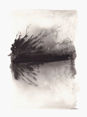 akwarela-30x40-monochromatyczny-pejzaz-na-sciane