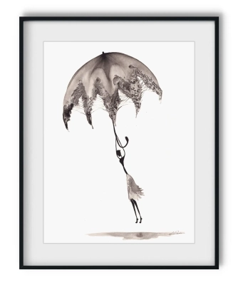 minimalistyczna-grafika-tuszem-30x40-kobieta-z-parasolem