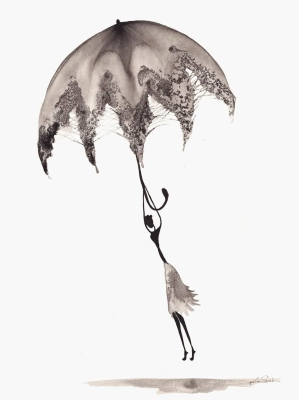 minimalistyczna-grafika-tuszem-30x40-kobieta-z-parasolem