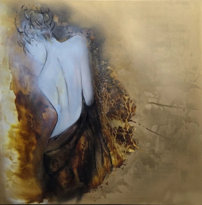 obrazy-do-sypialni-złoty-obraz-akt-abstrakcja-kobieta-plecy-120x120-malowany-ręcznie