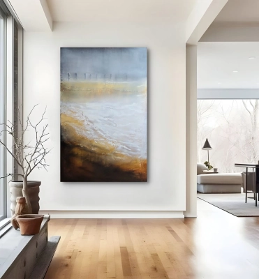 zdjęcie- w -salonie-bardzo-duzy-obraz-abstrakcyjny-sea-malowany-ciepłe-brązy