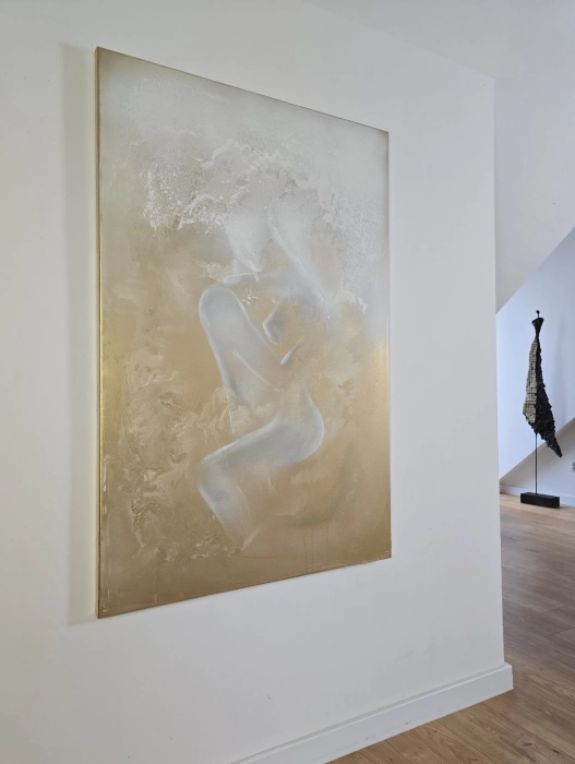 Gold zmysłowy akt obraz abstrakcyjny złoto i biel, subtelny  