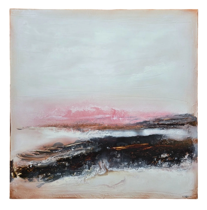 Obraz 120x120 Pejzaż Abstrakcyjny | Biały | Miedź | Brązy