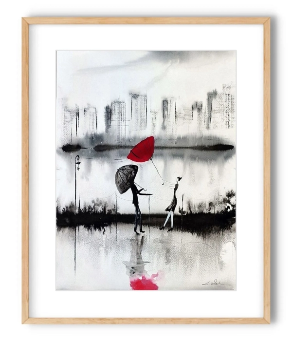 Deszczowa ulica, abstrakcja z miastem w tle 30x40   