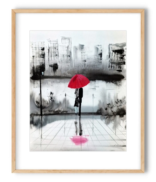 Deszczowa ulica, abstrakcja z miastem w tle 40x50  