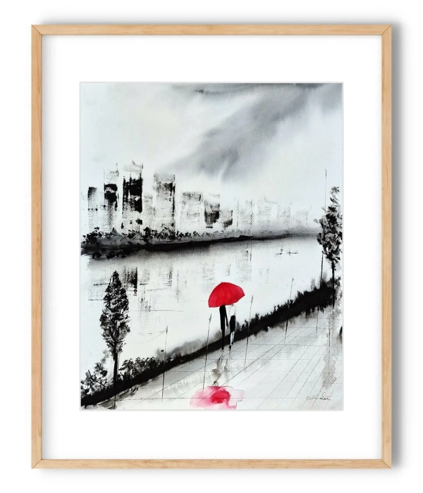 Deszczowa ulica, abstrakcja z miastem w tle 40x50  