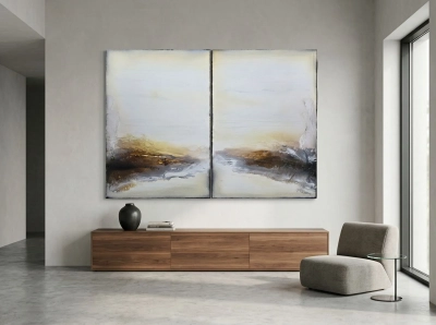 nowoczesny salon w kolrach ziemi - obrazy Balance duza abstrakcja 160x120