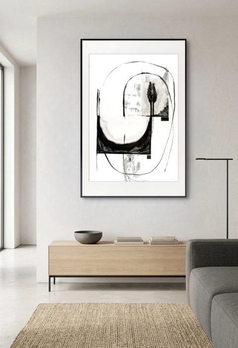 Obraz 70x100 duża grafika czarno-biała artystyczna, minimal-art