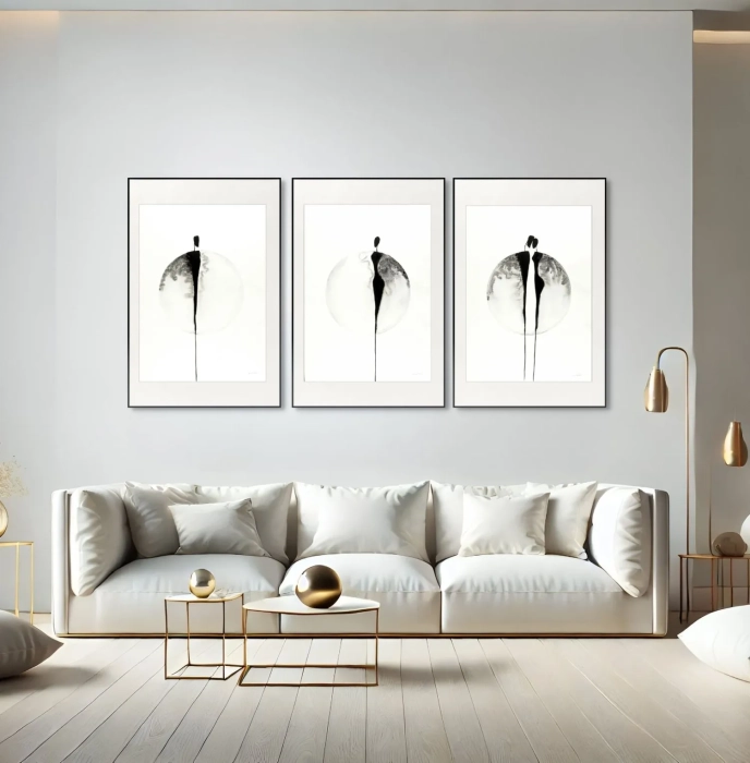 Zestaw 3 grafik czarno-białych  - tryptyk  50x70 