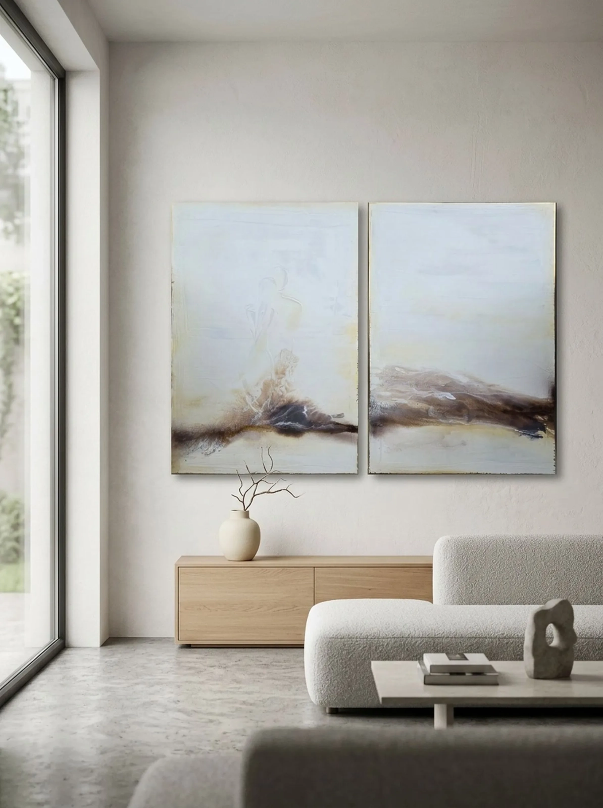 Dyptyk Balnce | 2 obrazy 150x100 | Biały i Delikatne Beże