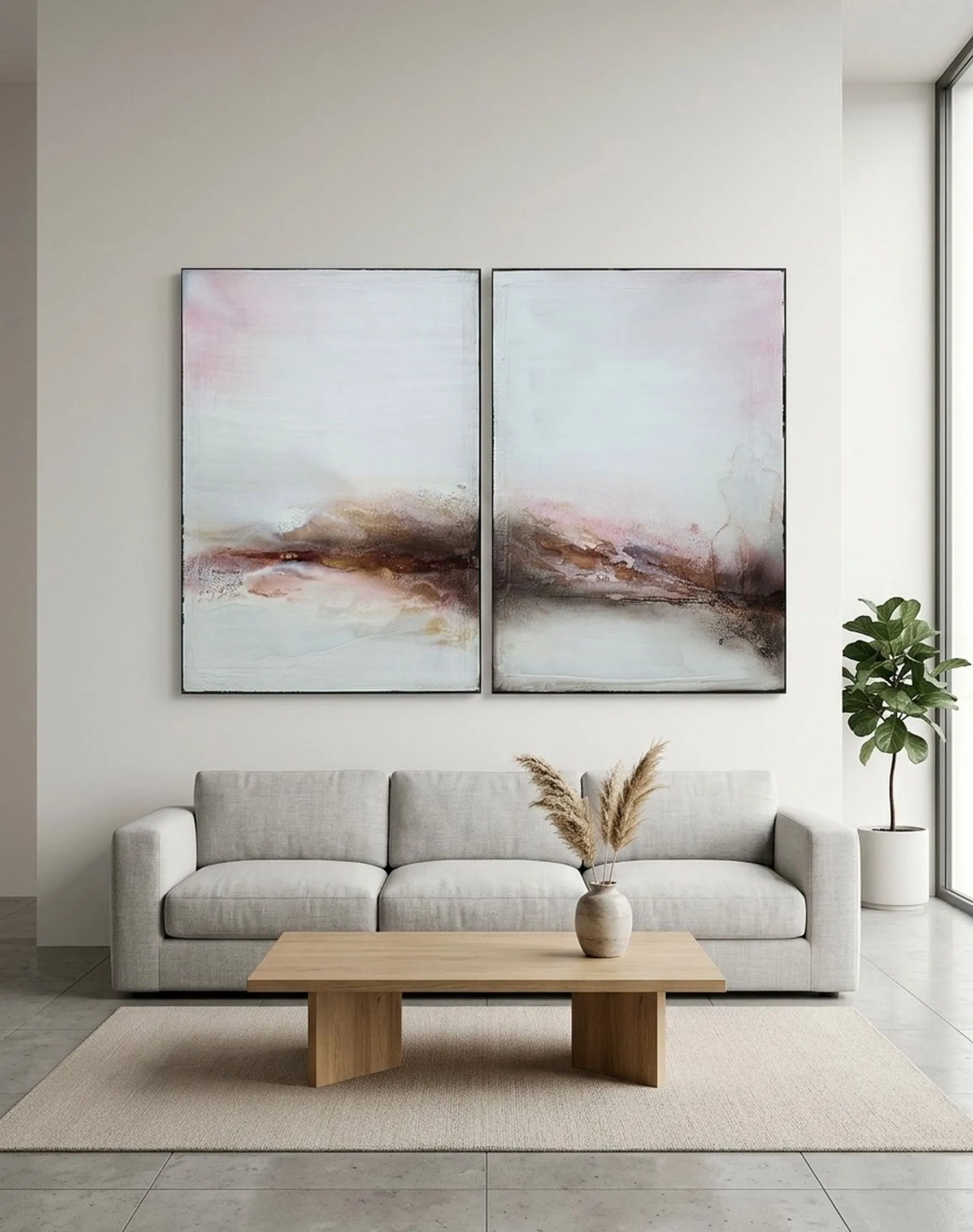 Balance dwa obrazy 70x100 z pastelowym różem