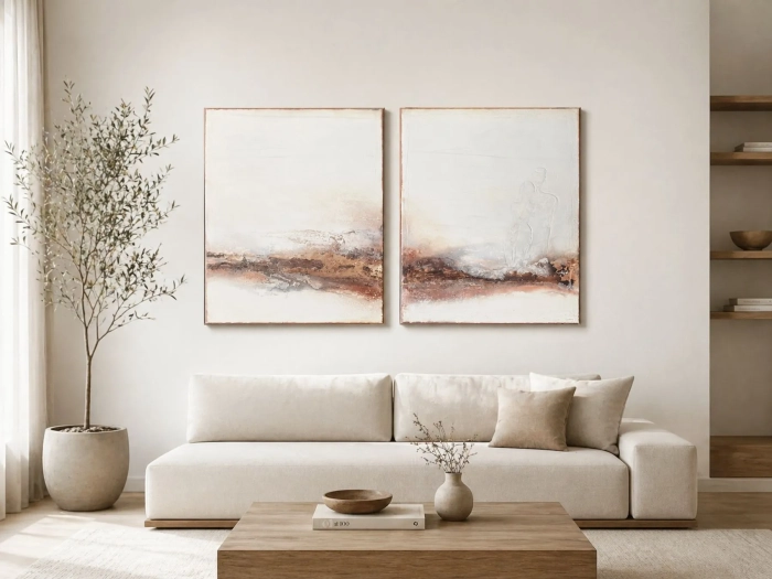 Balance dwa obrazy 80x60 Biały i Miedziany