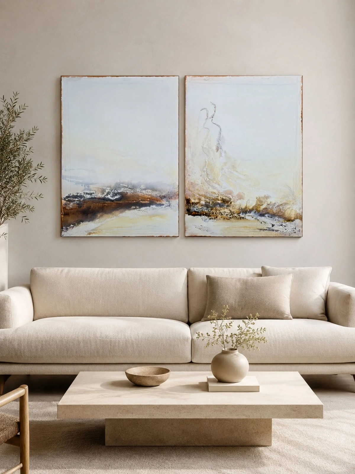 Balance dwa obrazy 80x60 Biały i Miedziany 