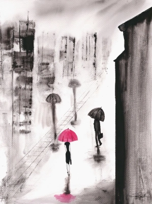 romatyczne-obrazy-akwarelowe-miasto-czerwony-parasol-