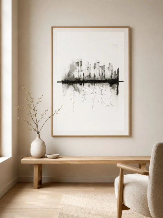 Obraz 70x100 duża grafika czarno-biała artystyczna, minimal-art  