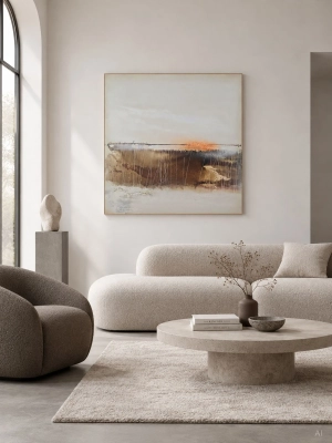 Sunny Vibes 100x100 — obraz abstrakcyjny do salonu w kolorach ziemi