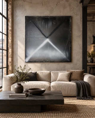 Czarny Duży obraz 120x120 do salonu | Punkt Równowagi Loft, industrial