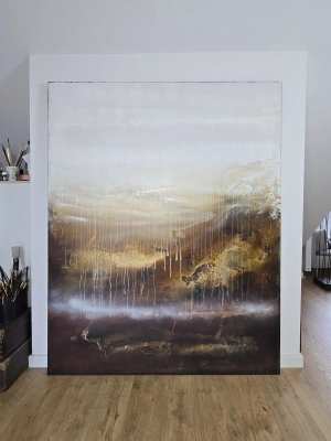 Bursztynowy Horyzont — wielkoformatowy obraz abstrakcyjny 150x180 cm Krystyna Siwek Obrazy Sprzedaż