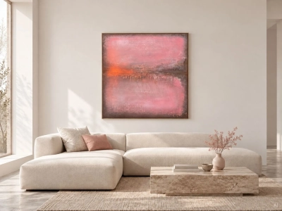 Pastel Vibe 100x100 — wyrazisty obraz w brudnym różu do nowoczesnego salonu