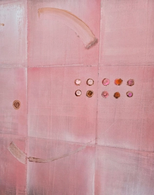 Detal obrazu Pastel Vibe — pudrowy róż, dusty rose, taupe i subtelna geometria