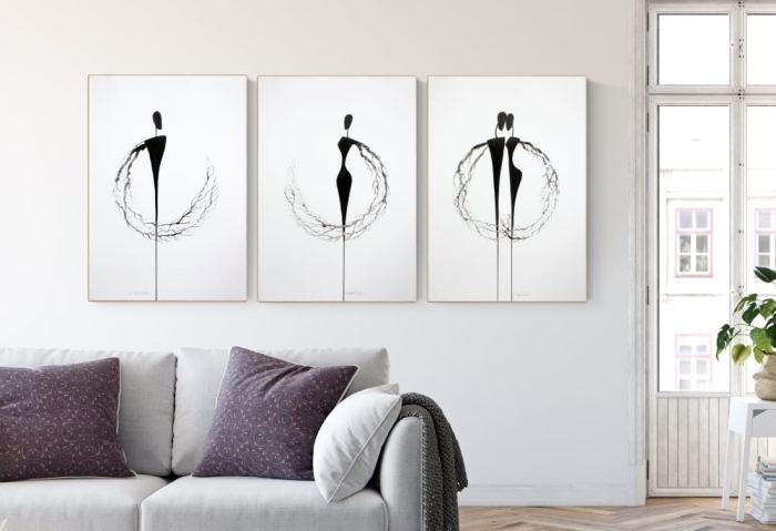 Zestaw 3 grafik 50 x 70 cm malowanych ręcznie
