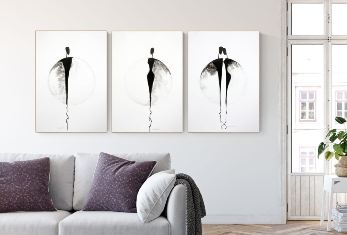 Zestaw 3 grafik 50 x 70 cm malowanych ręcznie
