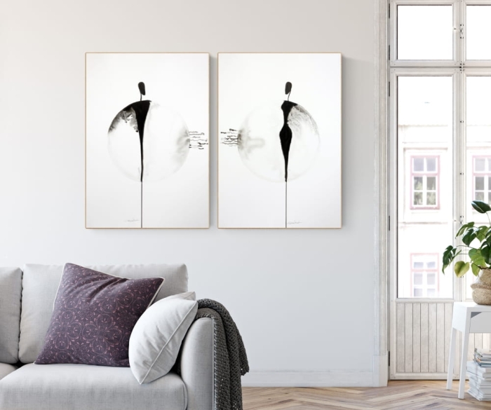 Zestaw 2 grafik 50 x 70 cm malowanych ręcznie