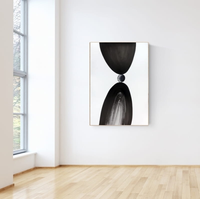 Duża abstrakcja 70x100, obraz czarno-biały Point of Balance