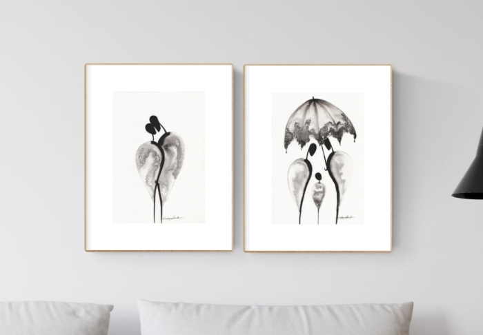 elegancki zestaw 2 grafik  A4, styl skandynawski, abstrakcja