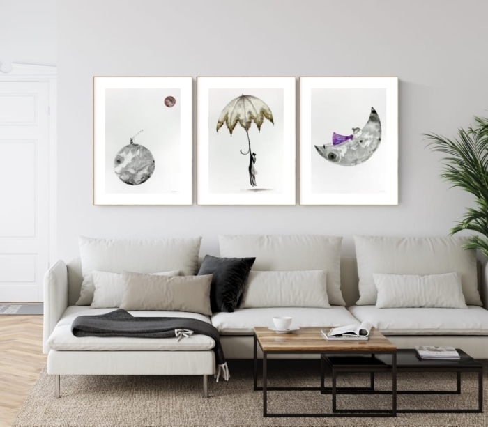 zestaw 3 obrazów 50 x 70 cm,  minimalizm