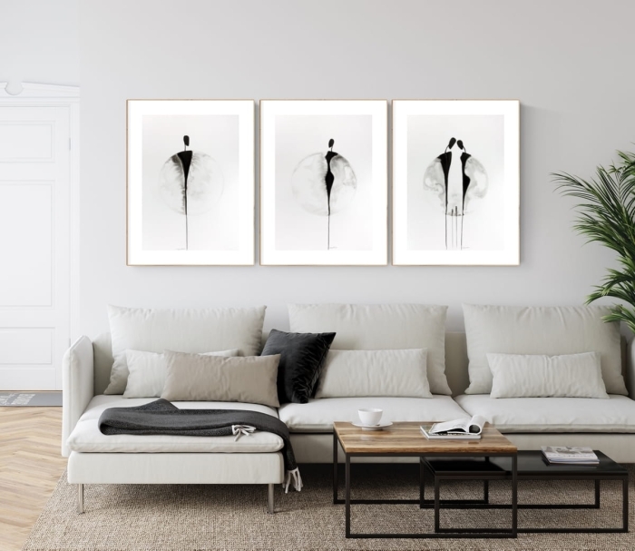 zestaw 3 obrazów 50 x 70 cm,  minimalizm