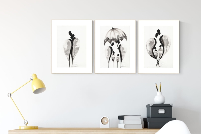 zestaw 3 grafik A4, styl skandynawski, abstrakcja