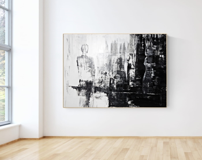 Duża abstrakcja z wyraźną strukturą, obraz miasto w stylu industrial 100 x 140 cm