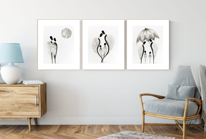 zestaw 3 grafik 40/50, styl skandynawski, abstrakcja 