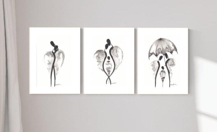 zestaw 3 grafik A4, styl skandynawski, abstrakcja