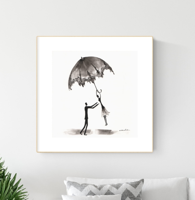 grafika 30x30cm wykonana ręcznie, abstrakcja czarno-biała
