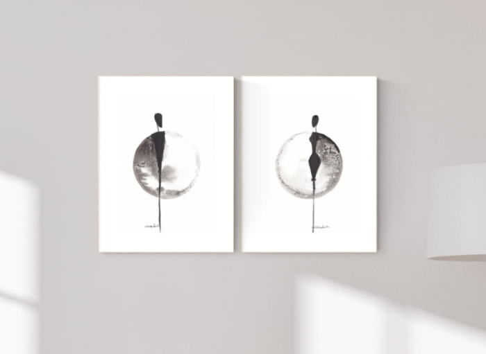 elegancki zestaw 2 grafik  A4, styl skandynawski, abstrakcja