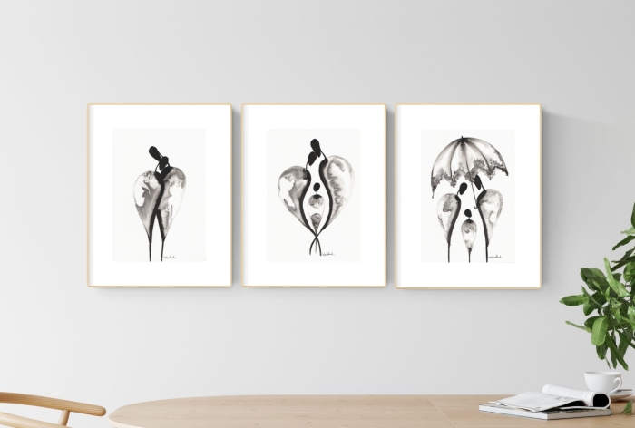 zestaw 3 grafik A4, styl skandynawski, abstrakcja