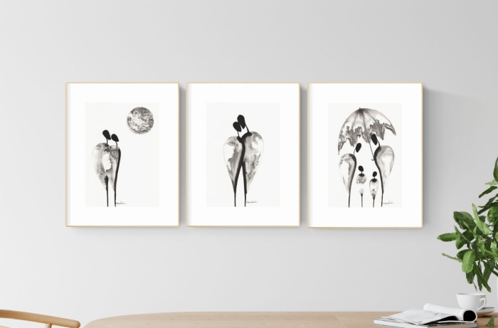 zestaw 3 grafik A4, styl skandynawski, abstrakcja